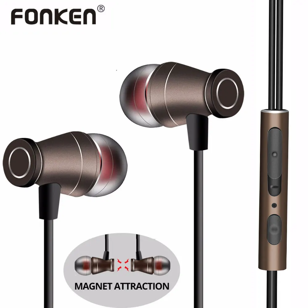 FONKEN наушники 3 5 мм в ухо Проводные металлические магнитные HiFi стерео Спортивная