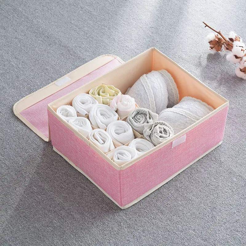 13cells pink 2 типа хлопок линия нижнее белье емкость для хранения белья носки Storage коробка с крышкой 1 шт. качество дома 13-17 ячеек Шкаф Organizadores - Цвет: 13cells pink