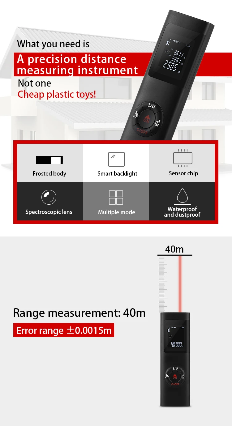 Лазерный дальномер цифровой лазерный измеритель расстояния с USB зарядкой на 30/40 м