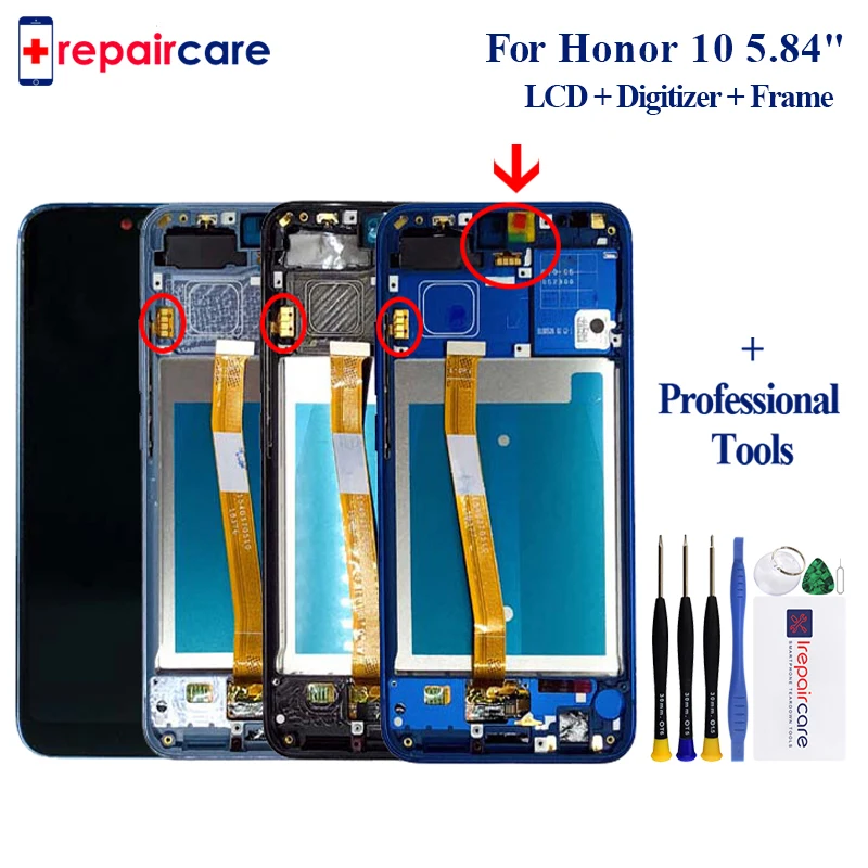 100% новый черный 5 84 дюймовый ЖК дисплей с отпечатком пальца для Huawei Honor 10 +
