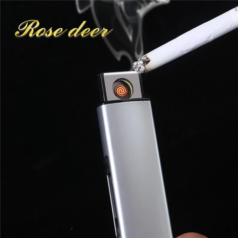 Creative small Rechargeable USB Windproof flameless electric Electronic charging Cigarette lighter Smokeless Super lighters man | Дом и сад