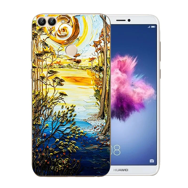 5.65&quot for Huawei P Smart Transparent Soft TPU Enjoy 7S Silicone FIG-L21 FIG-LX1 LX2 LX3 Van Gogh Pattern |