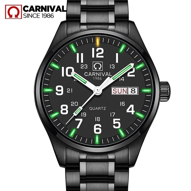 Full Black Green 2 Карнавальные Модные мужские светящиеся аналоговые кварцевые часы с Тритием, мужские часы с календарем, сапфиром, водонепроницаемые мужские часы - Цвет: Full Black Green 2