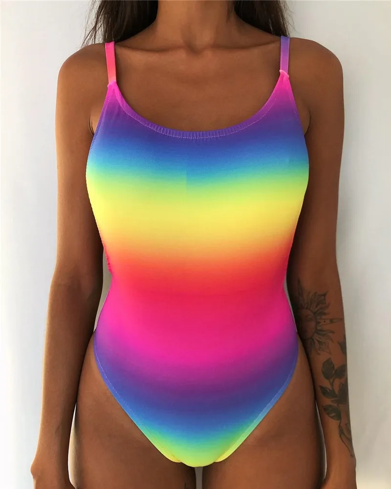 2019 сексуальный женский Радужный Монокини Цельный купальник пуш-ап с оборками