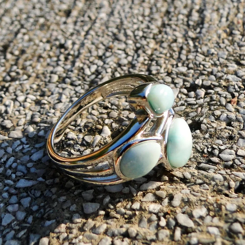 Натуральные кольца Larimar, античный дизайн, овальные женские кольца Larimar, 925 пробы, серебряные украшения, Larimar, свадебные кольца, Размер 6/7/8/9