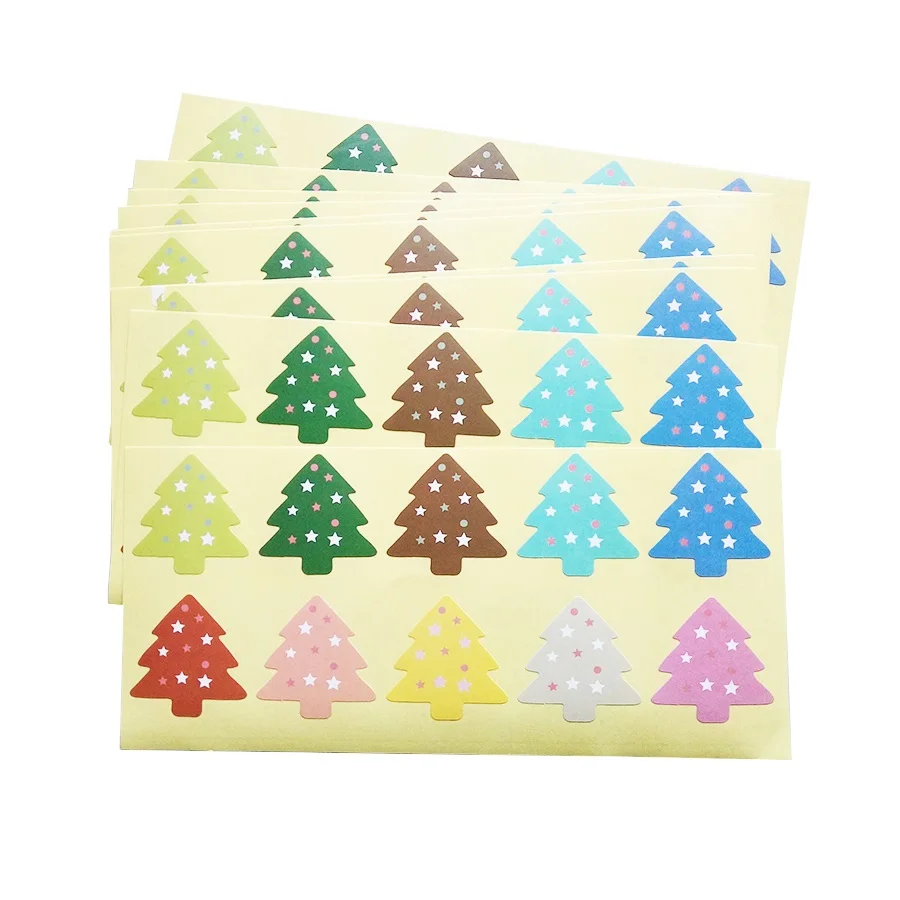 

1000pcs/lot Colourful Merry Christmas Tree design Sealing sticker students' DIY Baking Decoration label Multifunction