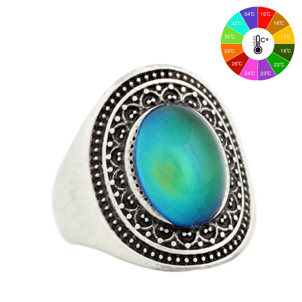 

Mojo Vintage Bohemia Retro Color Change Mood Ring Emotion Feeling Changeable Ring Temperature Control Ring for Women MJ-RS011