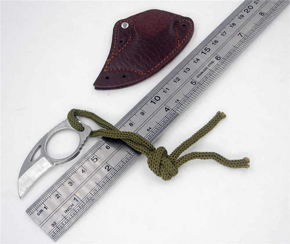 Мини MC Карманный Походный гаджет для выживания, коробка Karambit с кожаным ножным ножом, портативный нож с когтями, инструмент, посылка, открывалка