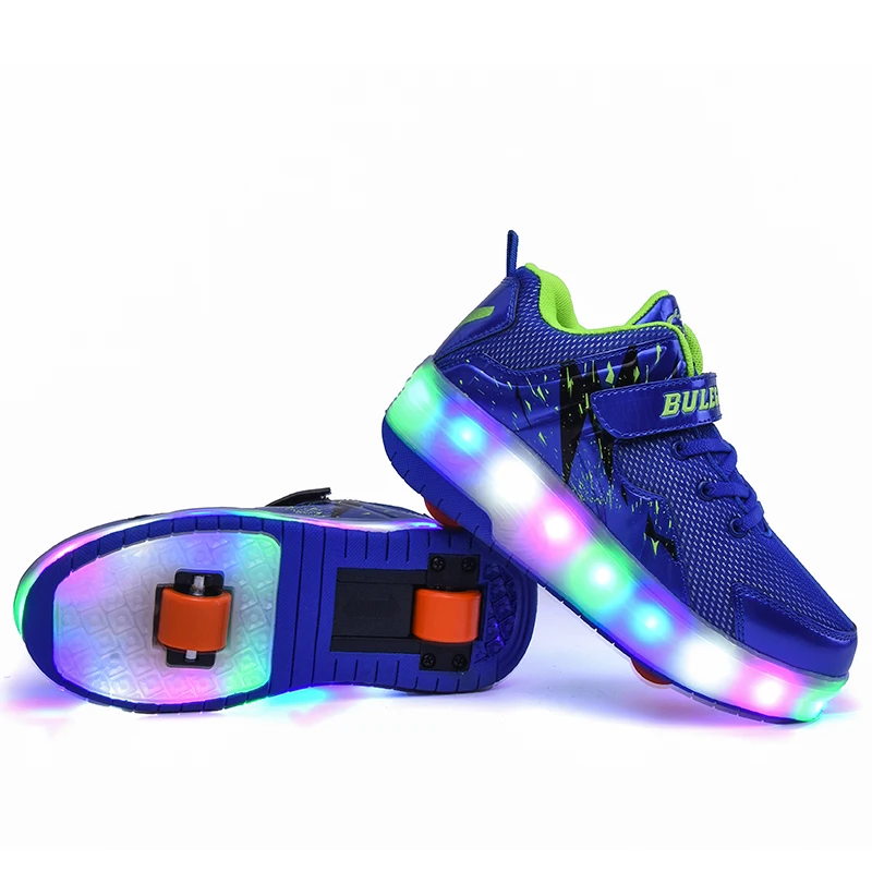 purple USB Charging Fashion Girls Boys LED Light Roller Skate Shoes For Children Kids Sneakers With Wheels Two wheels led shoe | Детская