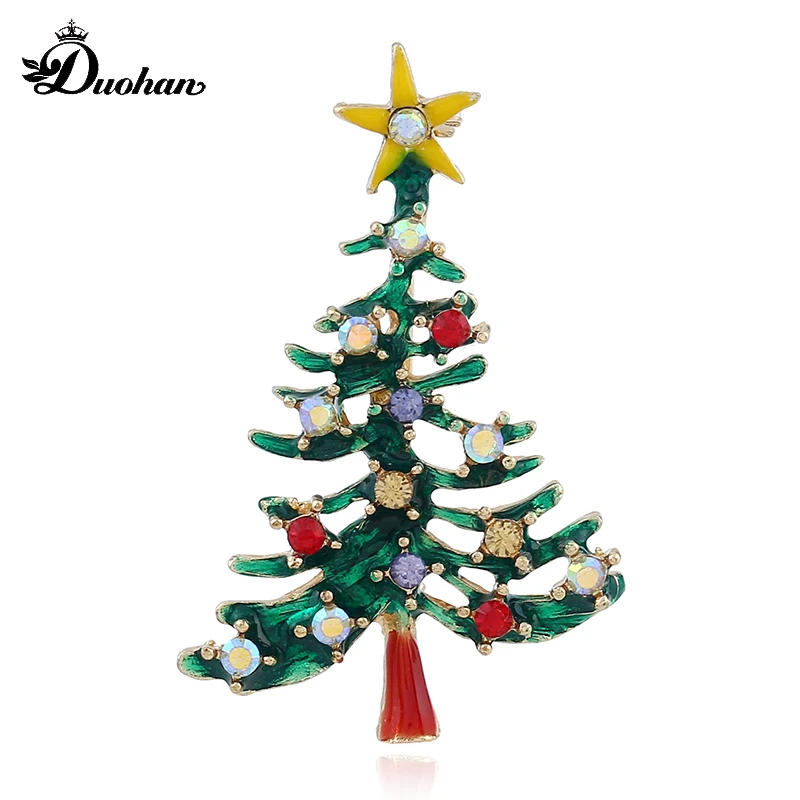 Duohan красочный дешевые Рождество брошь Булавки Особенности яркие дерево с