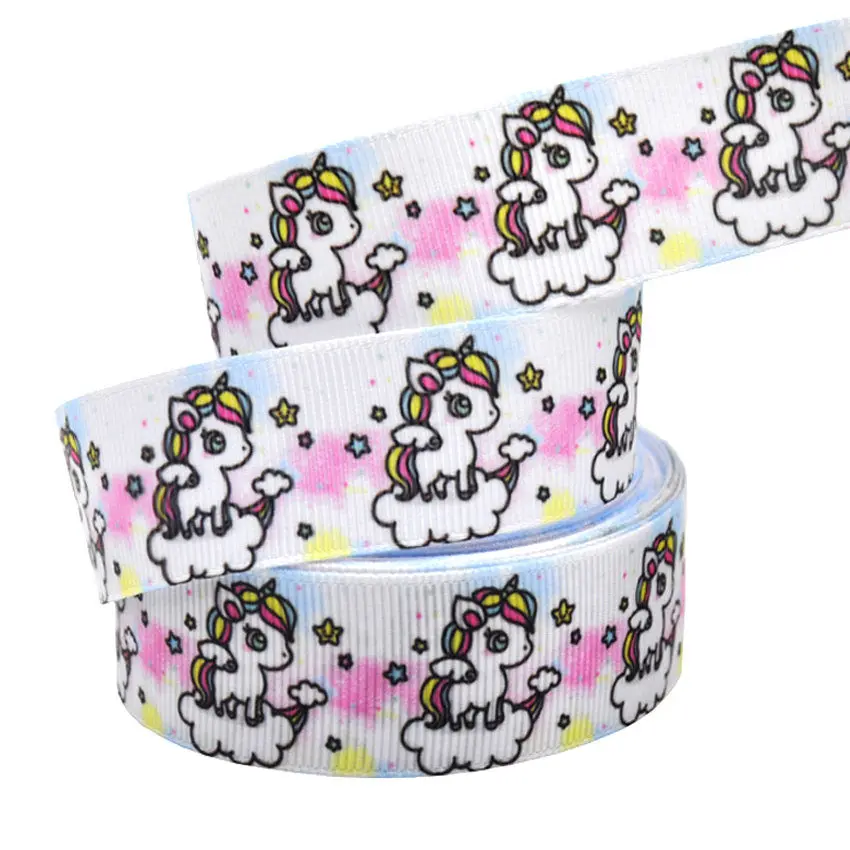 B3R263 10Yard 25mm Unicorn Grosgrain Ribbon Printed Rainbow Star Ribbon For DIY Hairbows Accessory Gift Wrapping Wedding Party Decor - Цвет: B3R263