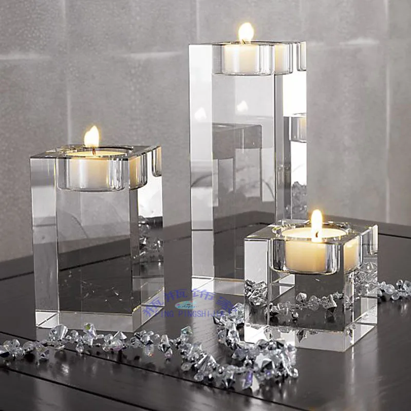 

Candlestick Crystal glass mousse square solid crystal home decoration gift Wedding decoration romantic