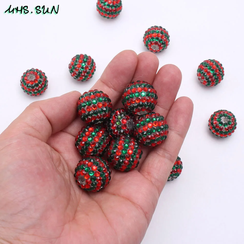 Бусины MHS.SUN 18 мм/20 мм/22 мм в красную и зеленую полоску массивные бусины стразы из