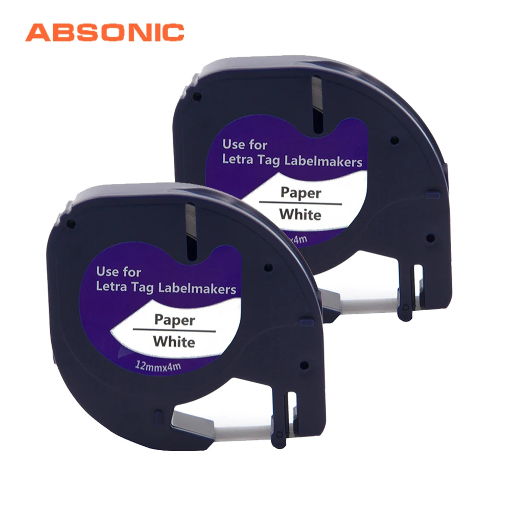 Absoonic 2 шт. 91200 совместимый с Dymo LetraTag бумага для этикеток 12 мм черные на белых лентах