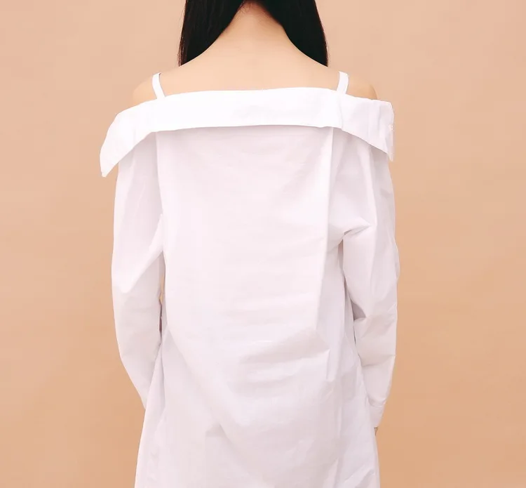 Черные Белые Рубашки Женщины 2017 Весной Корейский Стиль Краткая Дизайн С Плеча