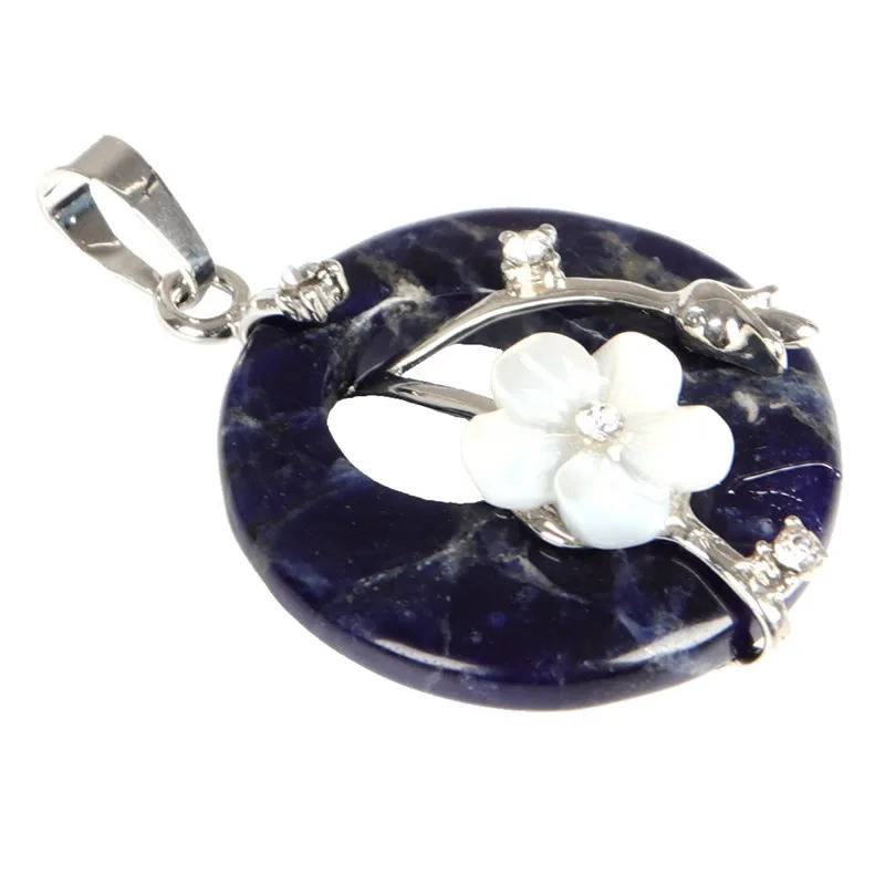 sodalite Подвеска из натурального камня, покрытая серебром, жемчужные аметисты, кварц, бирюза, тигровый глаз, лазурит, цветок, каменные подвески - Окраска металла: sodalite