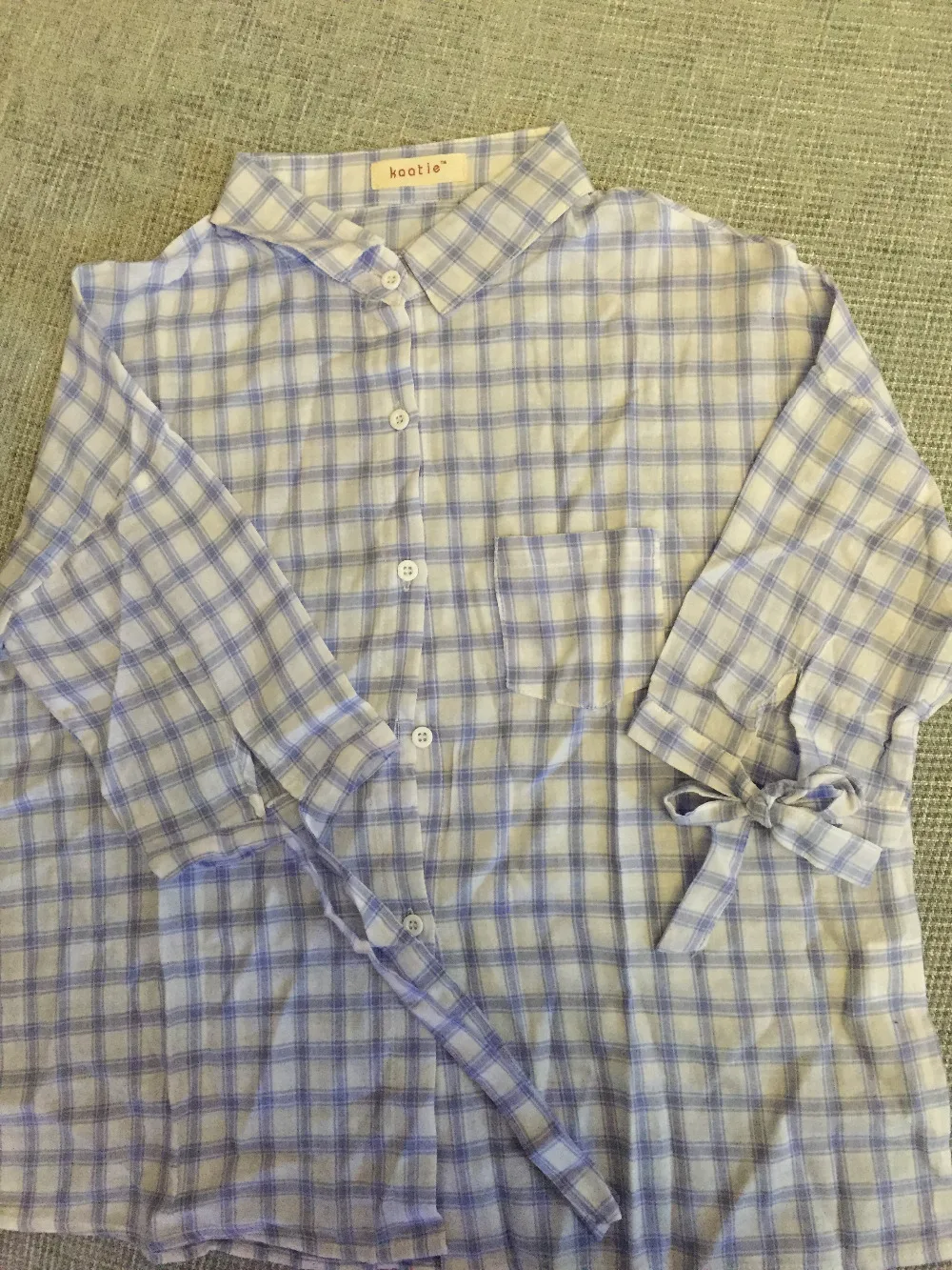 Рубашка с коротким рукавом клетчатые манжеты бантиками блузка mori girl лето 2017 |