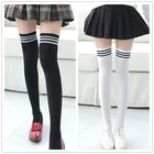 1 пара, хлопковые полосатые чулки для девочек, корейские и японские милые носки в стиле лолита, повседневные носки до бедра до колена, женские длинные носки, W5.9