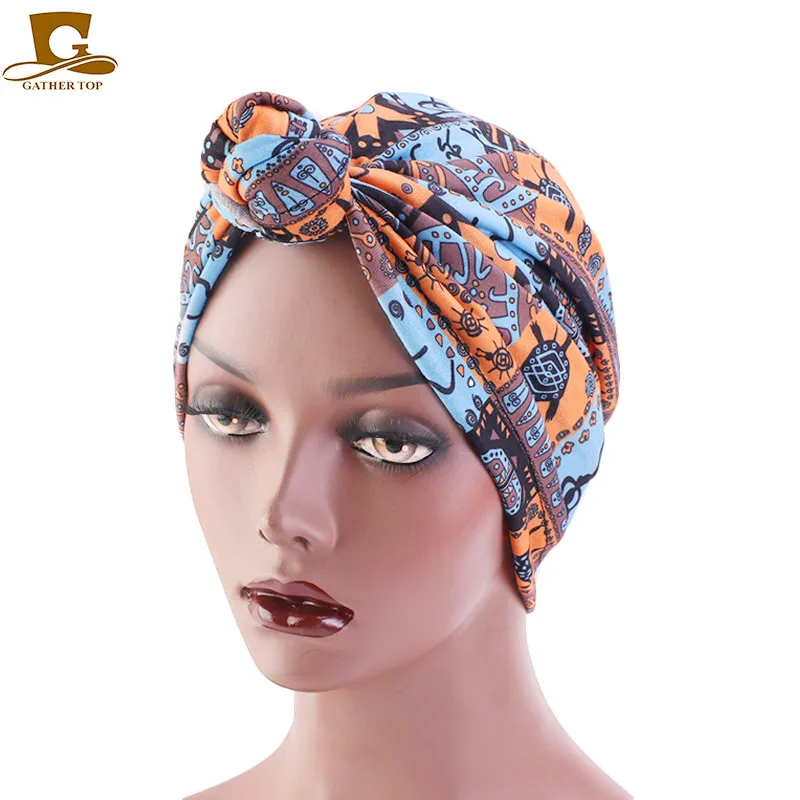 

New Women Turban Hat bohemian style top knot turban african twist headwrap Ladies Hair Accessories India Hat Muslim Scarf Cap
