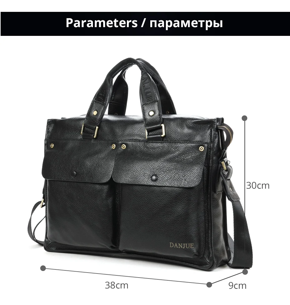 DANJUE Натуральная кожа Мужская черная сумка на молнии с клапаном карман Бизнес Портфель для ноутбука сумки на плечо Высокая емкость мягкая кожа