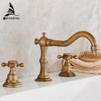 free shipping 3 pcs antique brass deck mounted bathroom mixer tap bath basin sink vanity faucet water tap bath faucets hj 606