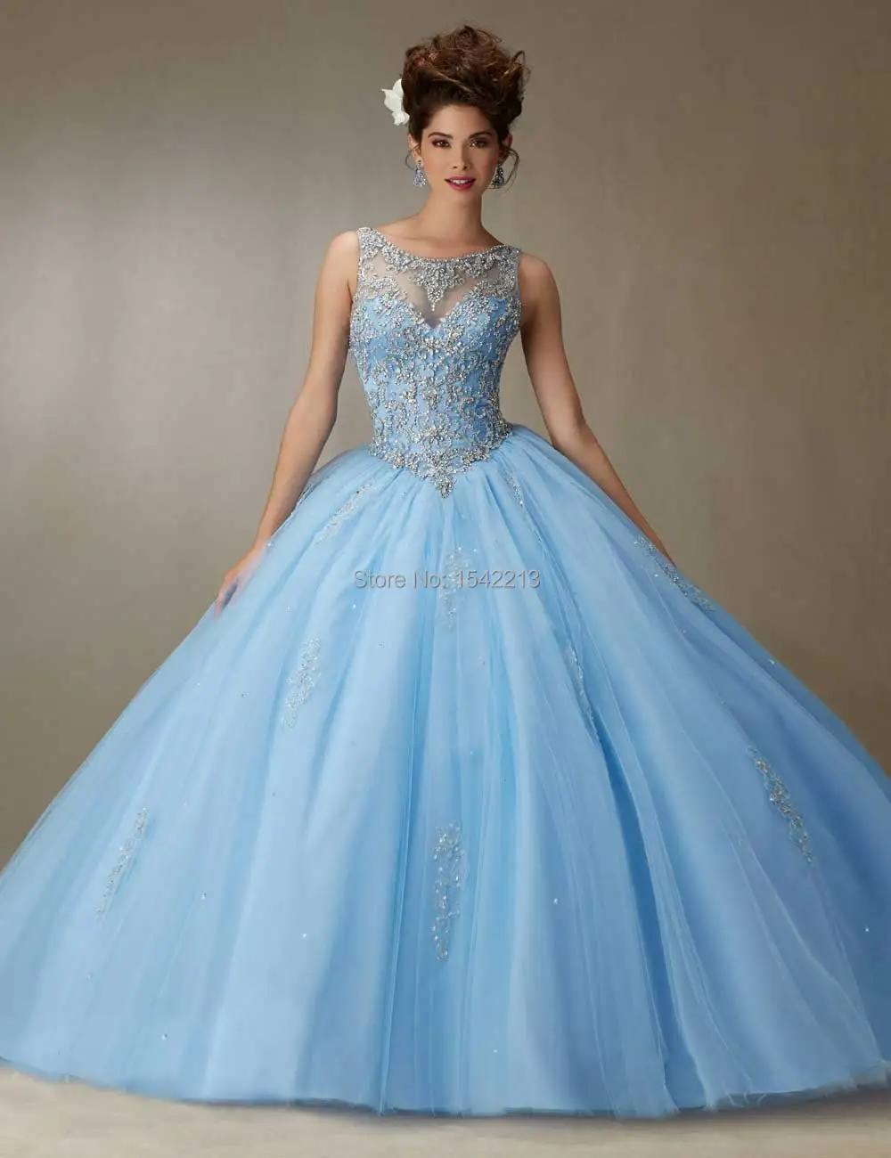 Небесно-Голубой Розовый Бальное платье Quinceanera Платье Тяжелое Вышитый Бисером