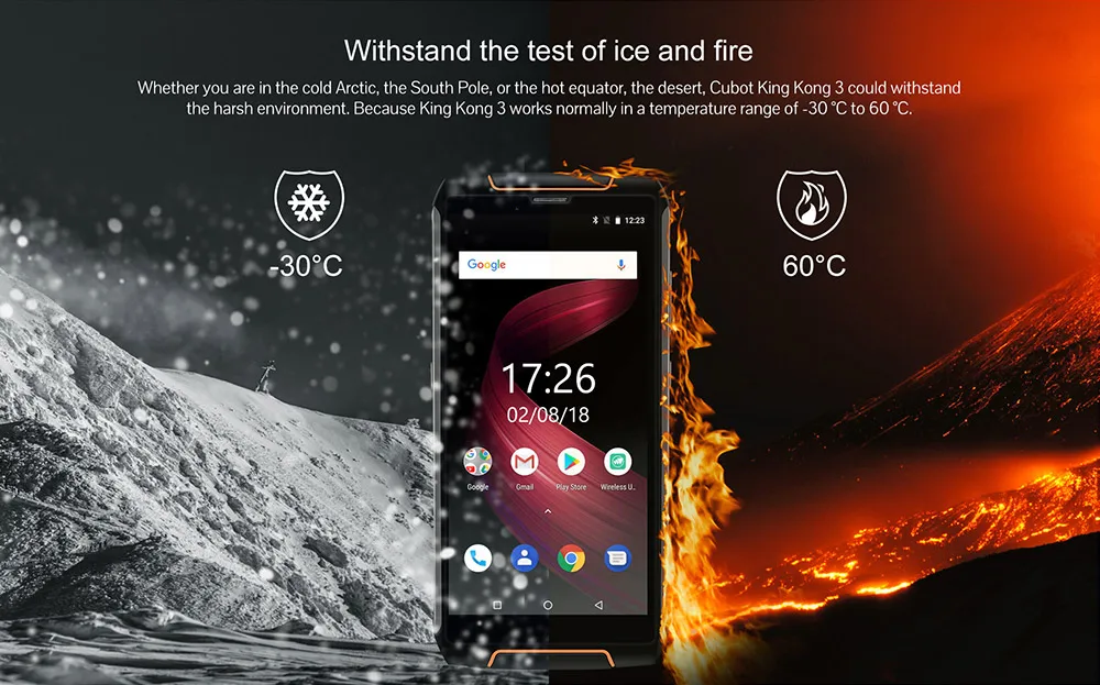 Cubot King Kong 3 IP68 водонепроницаемый прочный телефон NFC 6000 мАч большая батарея Android 8,1 4 Гб+ 64 Гб type-C Быстрая зарядка MT6763T Восьмиядерный