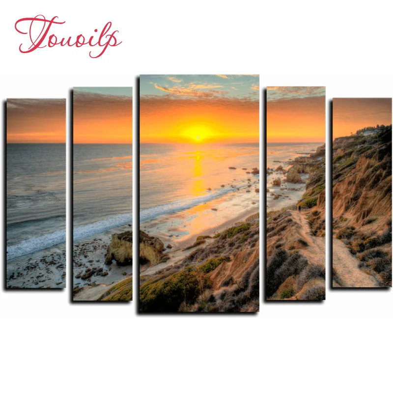 

5pcs,Full square&round DIY Sunset seascape Diamond Painting Cross Stitch Diamond Embroidery Patterns rhinestones Diamond Mosaic
