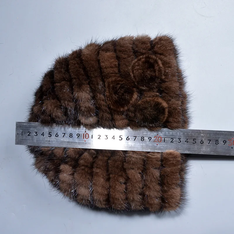 Женская Шапка бини из натурального меха норки с помпоном|fur pompom beanie|pompom beaniewinter hat
