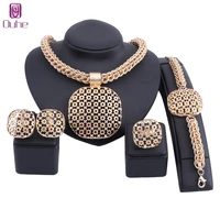 dubai gold color crystal square pendant necklace earring jewelry set women costumer nigerian wedding fashion jewelry set