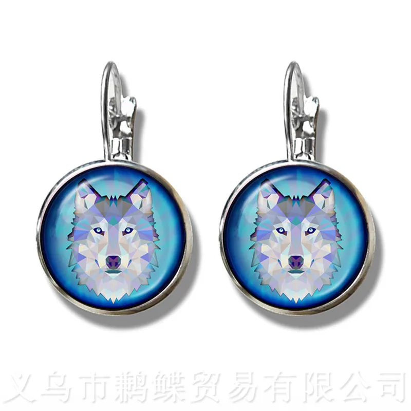

Vintage Silver Plated Glass Dome Earrings Wolf Head Pattern Glass Metal Buckle Punk Jewelry Charm Stud Earrings For Wo'men