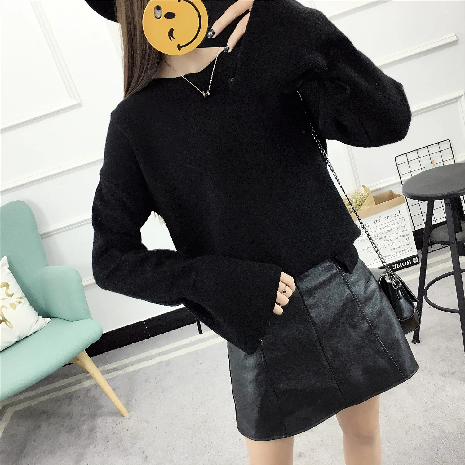 Женский свободный свитер с длинным рукавом осенне-весенний пуловер завязками