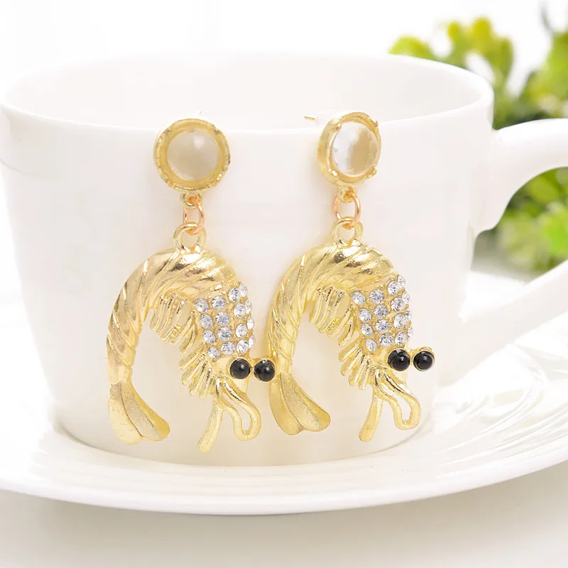 Cute Lobster Shape Drop Earrings For Girl Women Lady Fashion Dangle Earring Personality Long Statement Jewelry Cubic Zirconia | Украшения и