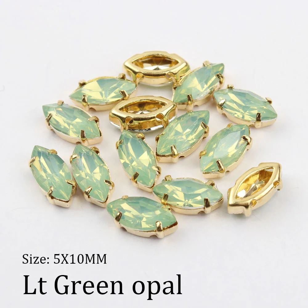 Lt Green opal Смешанный Опаловый цвет 50 шт. 5*10 мм кристаллическое Украшение «конский глаз» Смола Золотой Коготь набор пришить стразы с нанесением на одежду украшения ремесла - Цвет: Lt Green opal