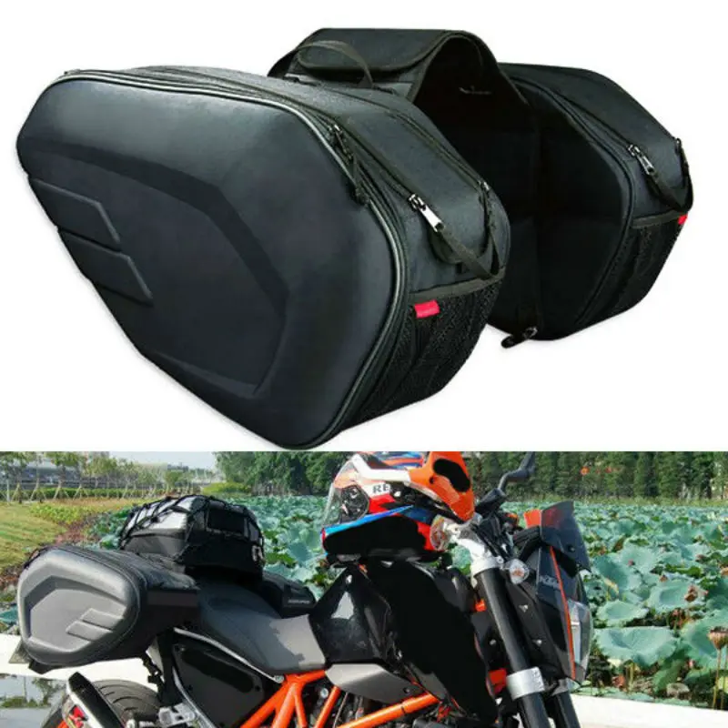 2PCS Motorcycle Pannier Bags Luggage Saddle Side Storage Fork Travel Pouch Box with Plastic Plate Rain Cover 36L-58L - купить по
