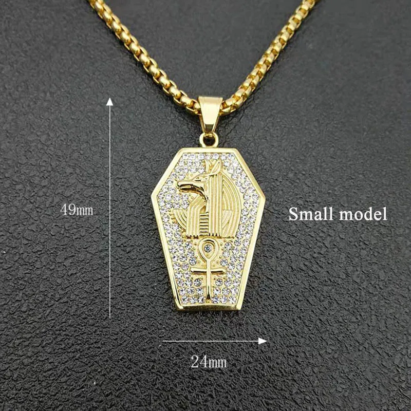 Хип хоп полный горный хрусталь Bling Iced Out Золото Цвет Нержавеющая сталь Египетский АНХ крест Anubis подвески Цепочки И Ожерелья Для для мужчин ювелирные - Окраска металла: small model