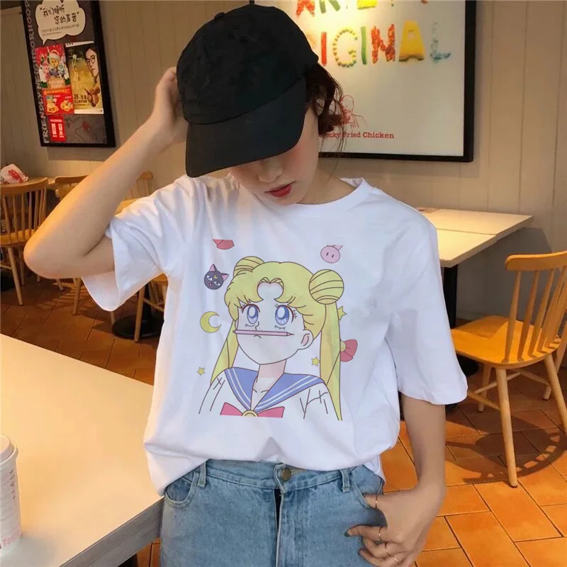 Новая летняя футболка Kawaii для женщин Harajuku с милым принтом короткий рукав Ullzang