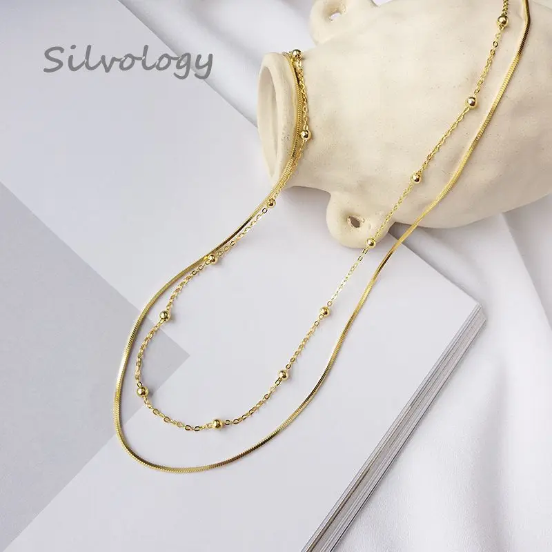 Женское Двухслойное ожерелье Silvology из стерлингового серебра 925 пробы с бусинами |