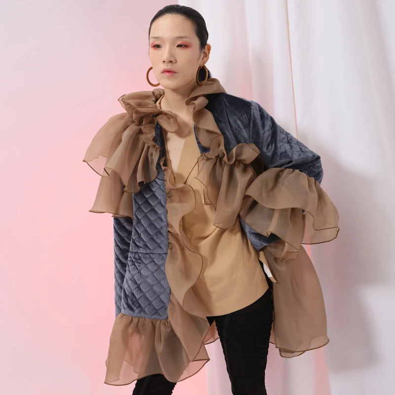 2019 новые осенние и зимние европейские женские модная одежда оборками Лоскутная