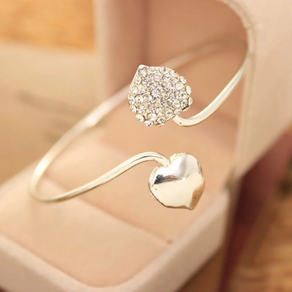 Двойной персиковый Открытый браслет в форме сердца посеребренный Браслет