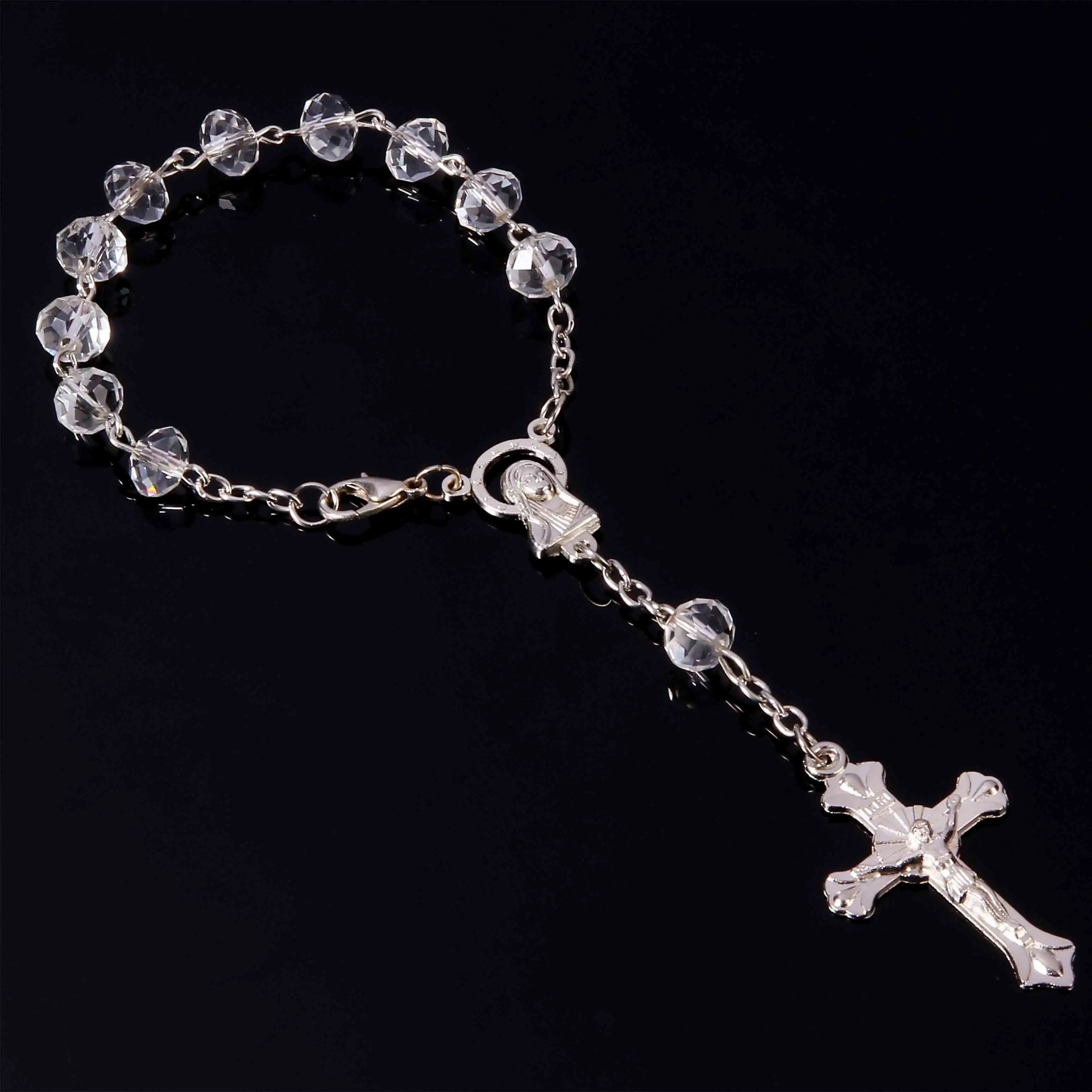 

48 Pieces/Batch Mini Catholic Rosary 8mm Blue Crystal Beads Rosary Bracelet Children's Communion Gift Virgin Mary Rose Baptismal