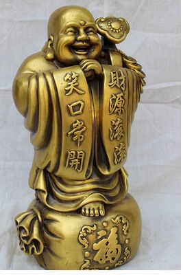 Copper Brass CHINESE crafts decor Asian voge joya S5494 14 &quot de bronce chino feliz riendo buda Maitreya On Money Bag estatua | Дом и сад