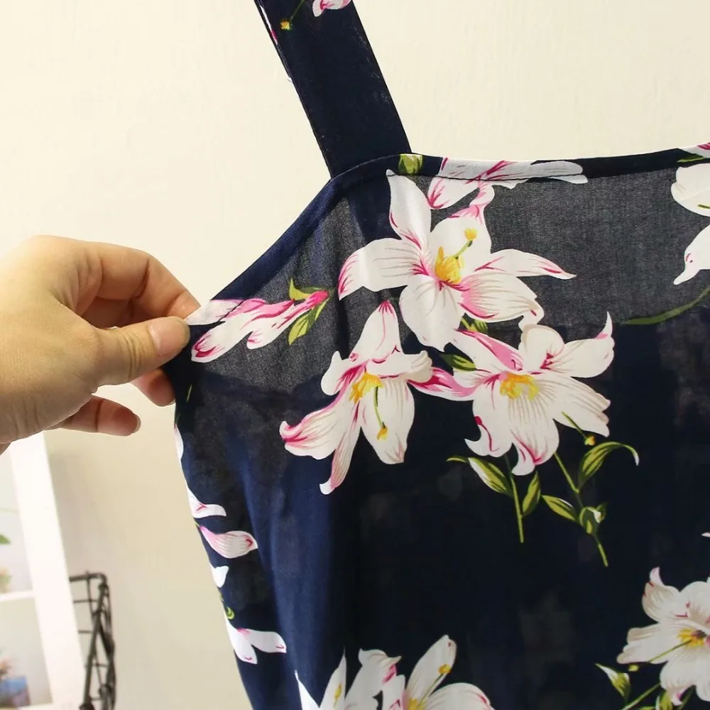 Ubetoku 2018 Summer women chiffon dress ladies sling dresses flower print 3XL plus size fashion office clothing | Женская одежда