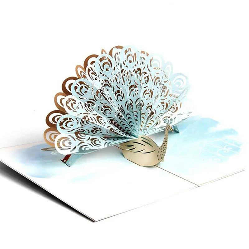 3D Laser Cut Handmade Colorful Cover Flaunting Tail Peacock Paper Greeting Cards PostCard Children Kids Creative Gift |