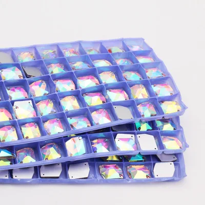 Белый/хрустальный AB многоугольный стеклянный кристалл для шитья Стразы с двумя