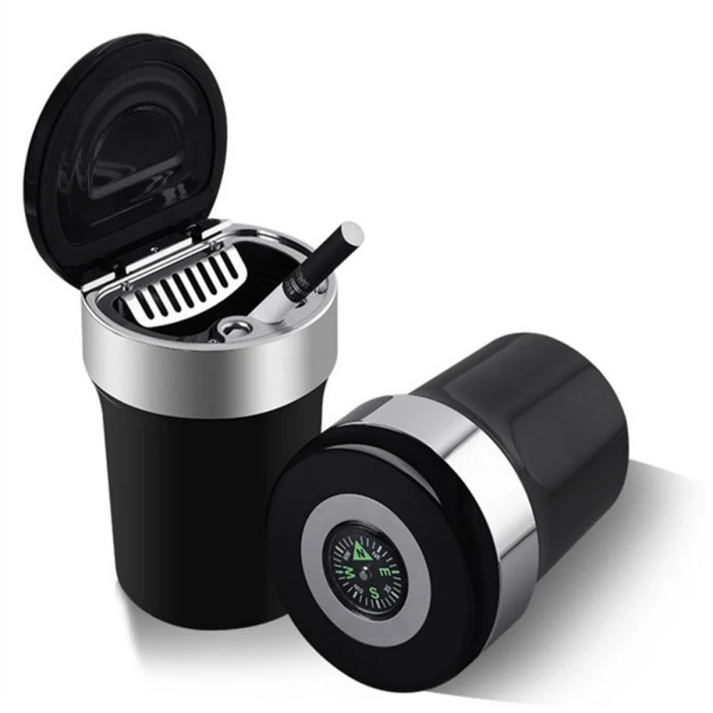 

LED Car Ashtray With Compass Cigar Ash Tray Smoke Ash Cylinder Multifunction Portable Storage Cup Holder Auto Accessories
