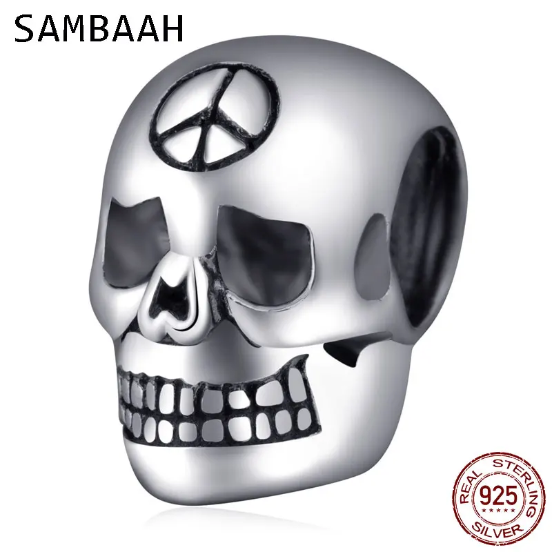 Sambaah Halia Groovy череп очарование 925 античное серебро мир бусины подходят