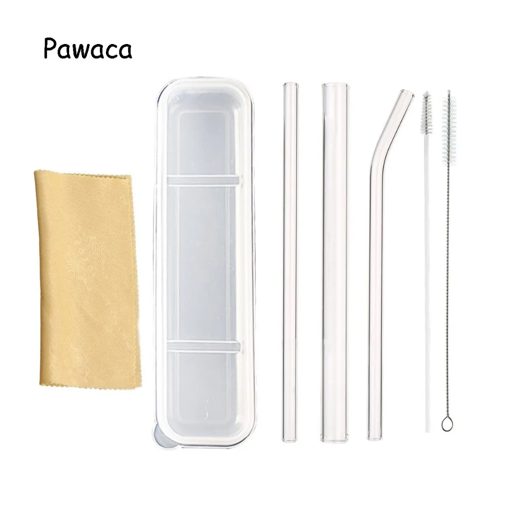 Pawaca 7 шт./компл. прозрачное Pyrex стекло Блестящий прямо питьевой трубочка для