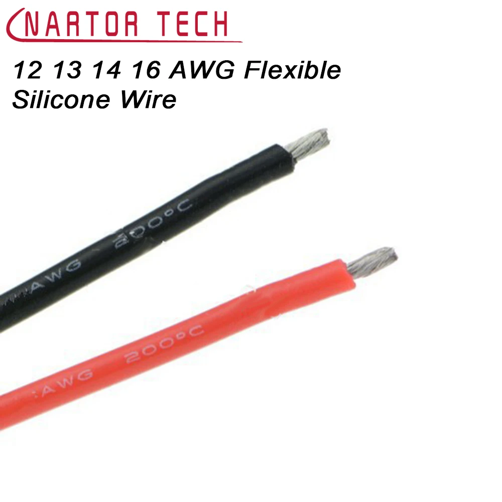 Гибкий силиконовый провод термостойкий из луженой меди 12 13 14 16 AWG 1 м мягкого
