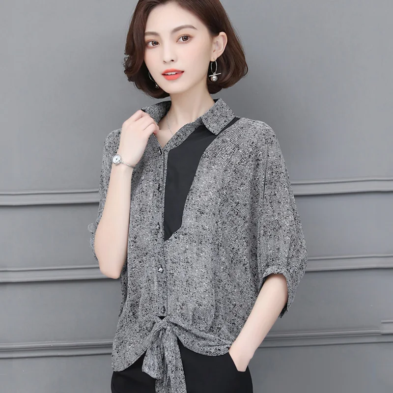 

Блузка шифоновая Женская, с рукавом летучая мышь, повседневная, 3XL, 4xl, с бантом, свободная, летняя, 2018